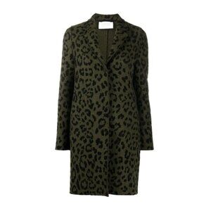 Harris Wharf London: Women's Coccon Coat, Moss Green Leopard Print, IT 38, US 2